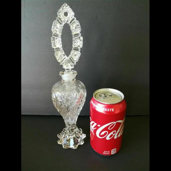 Large 10" Crystal Vintage Perfume Bottle Ornate Dauber Stopper - Picture 8 of 9